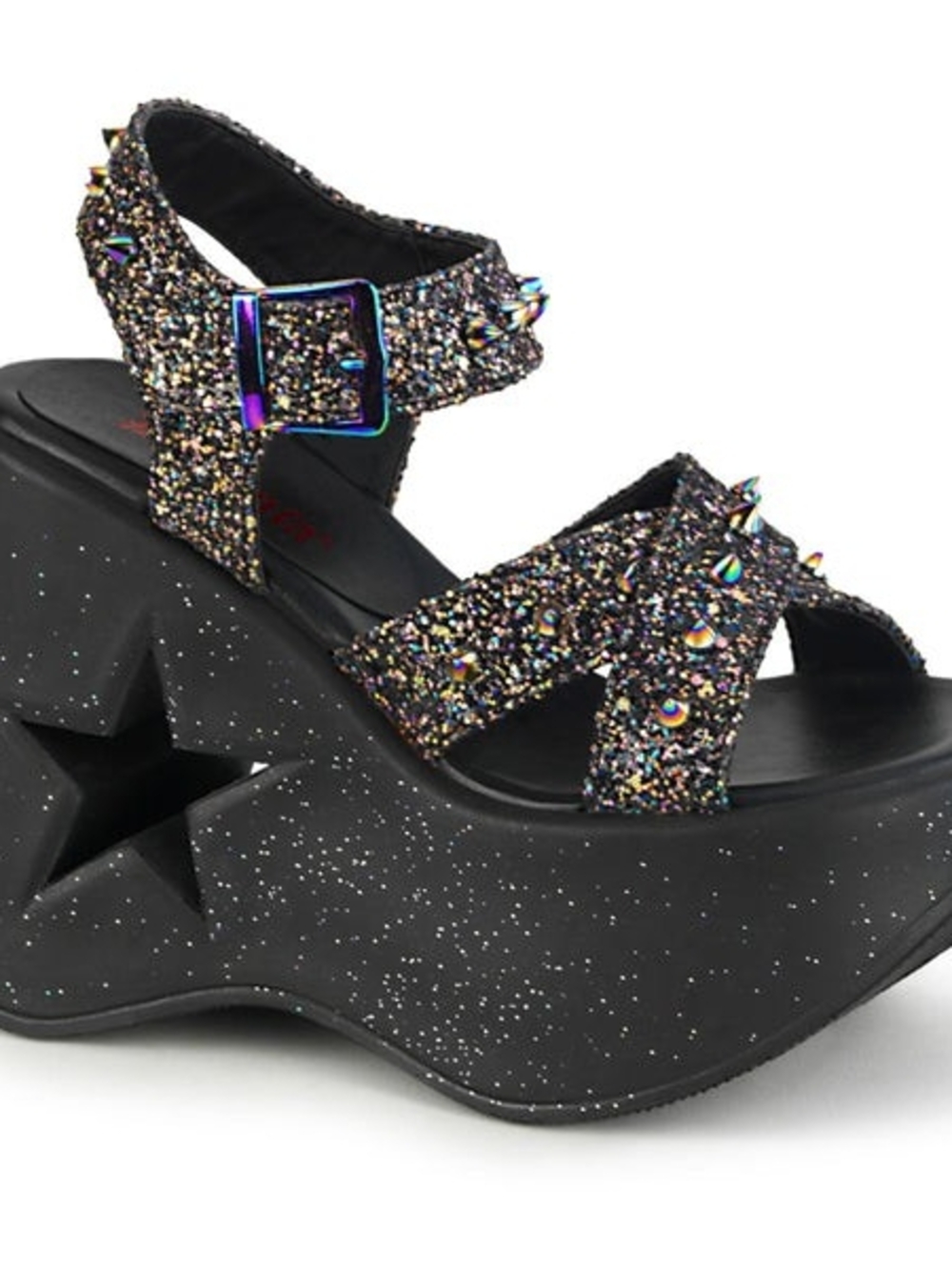 Demonia Dynamite Sandals - Black Glitter Platform Sandals with Studs - Womens 10 - Picture 2 of 11
